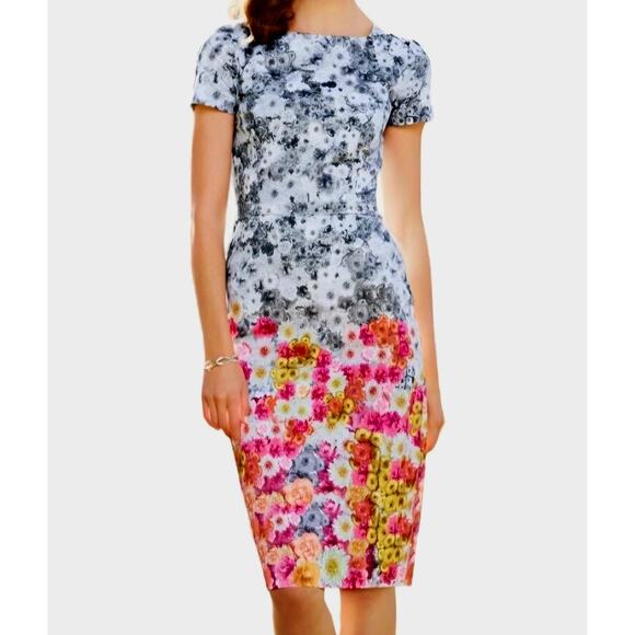 Talbots 6P Floral Cotton Square neckline Classy Dopamine happy dress Bodycon Zip - Picture 2 of 15